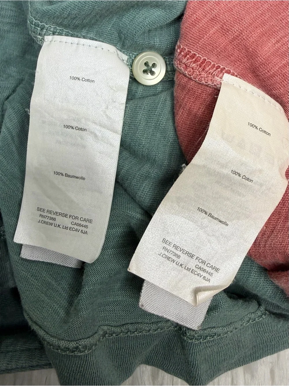 J. CREW / lot of (2) red green garment dyed slub cotton polo shirts / XL